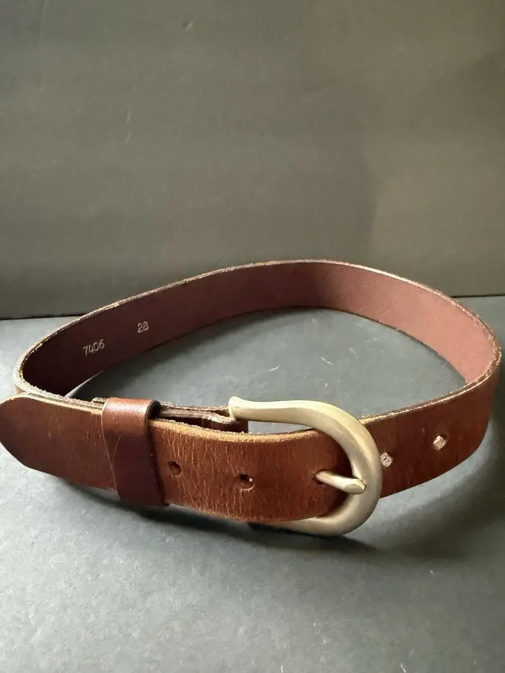 Womens Brown Leather Belt Size 28 Brass Buckle Casual Cowboy Boho Western